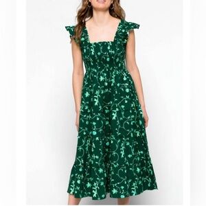 Hill House Green Floral Midi Dress